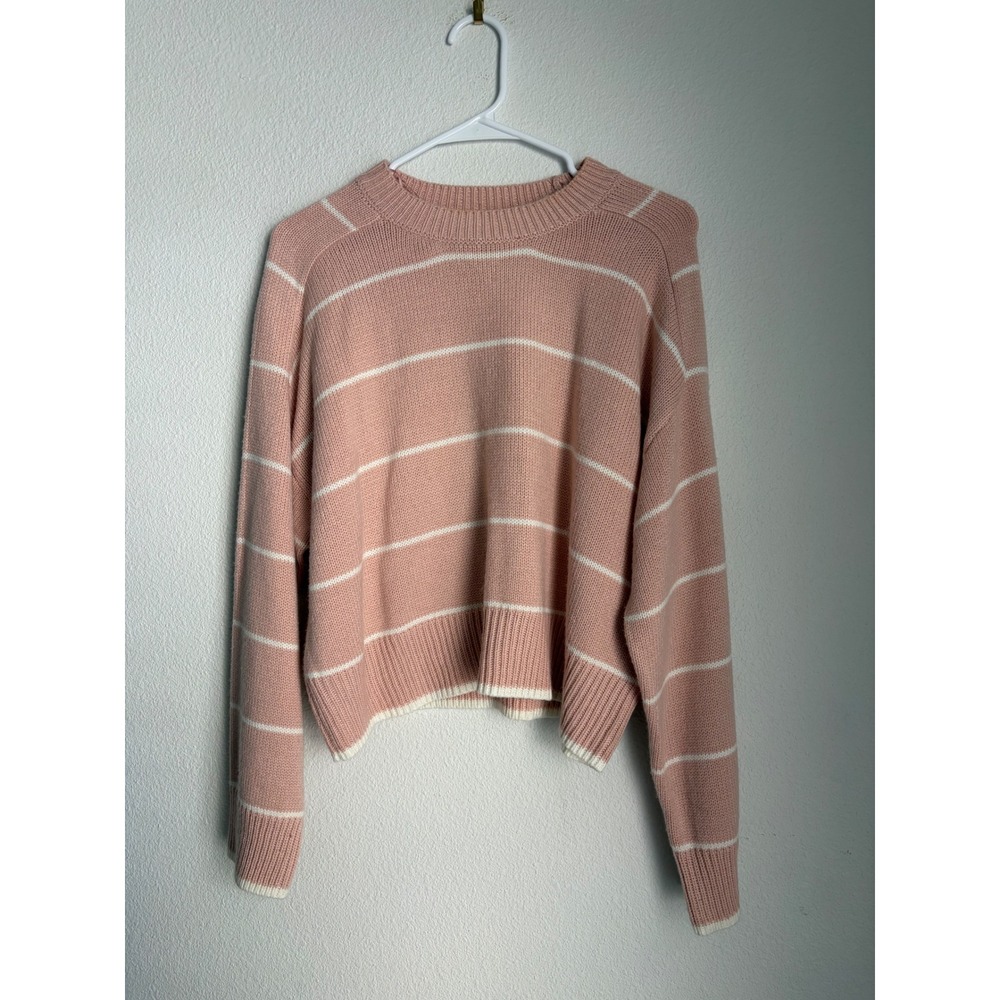 Industry Pink White Striped‎ Crewneck Sweater Long Sleeve Knit Pullover Womens M